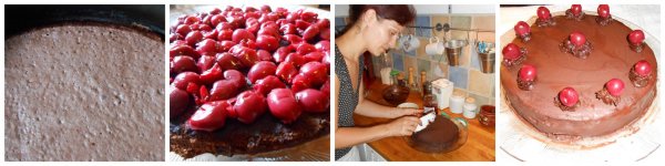 Piskóta, meggyréteg, jöhet a párizsi krém, csoki és díszítés!